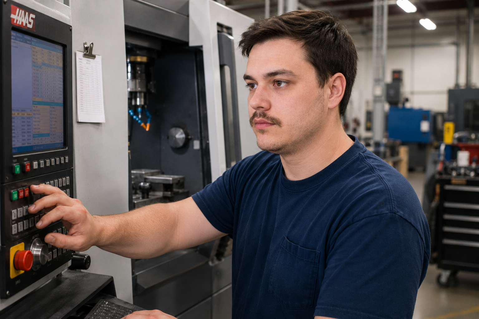 Manufacturing employee working with metal fabrication equipment